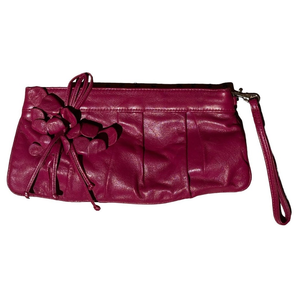 Isabella Fiore Magenta Genuine Leather Floral Embellished Clutch NWOT